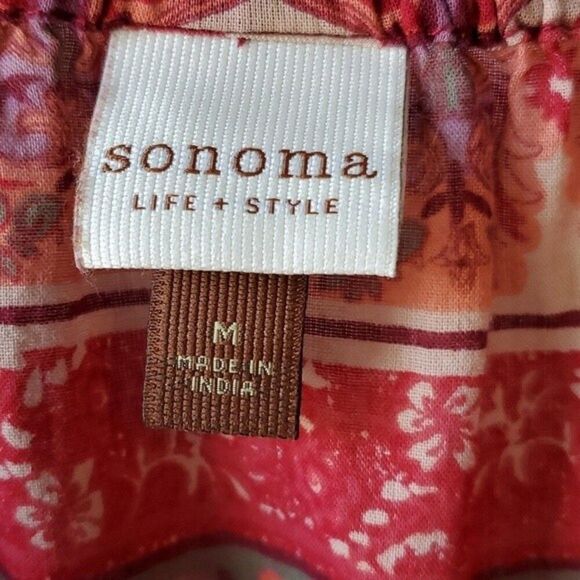 BOJO COTTON PEASANT TOP SIZE MEDIUM RED GREEN TAN WESTERN RODEO BANDANA COWGIRL - Picture 5 of 8